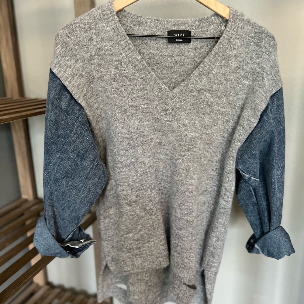 Vici Denim Sleeve Sweater